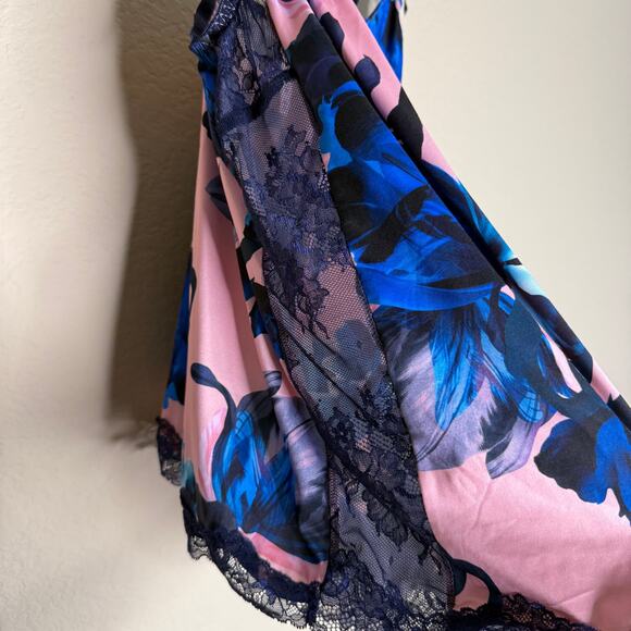 Cacique Cami Slip Top Women 14 16 Pink Blue Floral Lace Seriously Sexy Coquette - Picture 6 of 10